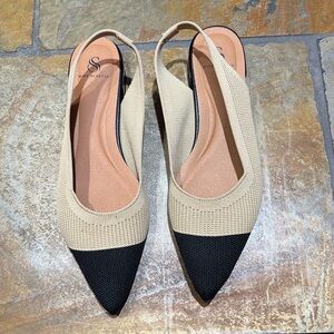 Elegant Beige and Black Women's Slingback Flats